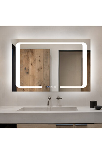 Smack Oglindă LED cu control tactil, funcție de dezaburire și ceas, 90x60 cm ...