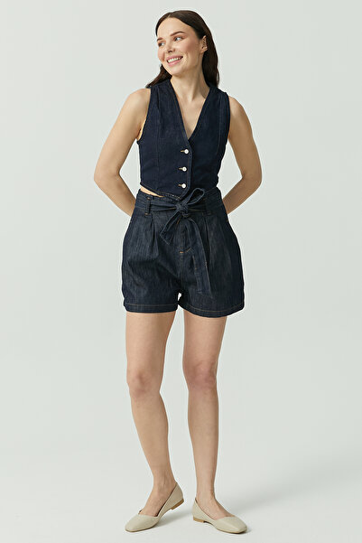 PAULMARK Γυναικείο τζιν σορτς με λεπτομέρεια με κορδόνια