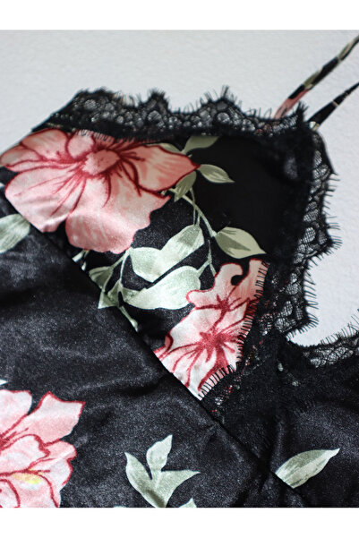 JInsh Women V-Neck Floral Printed Slip Set Soft Lace Elegant Lady Home Clothes Smooth Lingerie Set