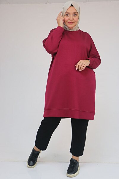 Eslina 58151 Plus Size Modal Tunic with Self-Ribbed Sleeves and Hem - Fuchsia