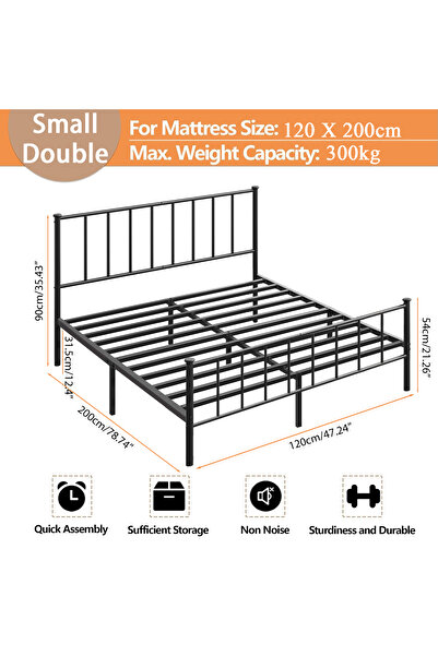 Yanara 120*200cm Metal Bed Frame, Steel Slat Support with Under-Bed Storage, No Box Spring Required