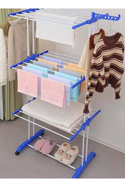 VOGMAX رف تجفيف الملابس ثلاثي الطبقات قابل للطي والحركة وذو عمودين مثبت على ا...