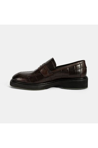 Desa Men's Brown Crocodile Printed Leather Loafer