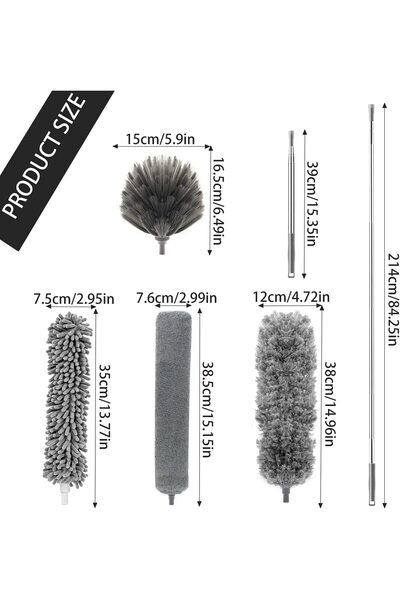 genernic 5pcs Microfiber Duster with Extension, Bendable Feather Duster for Ceiling Furniture Blinds Cars