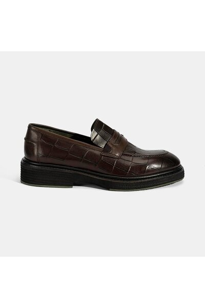 Desa Men's Brown Crocodile Printed Leather Loafer