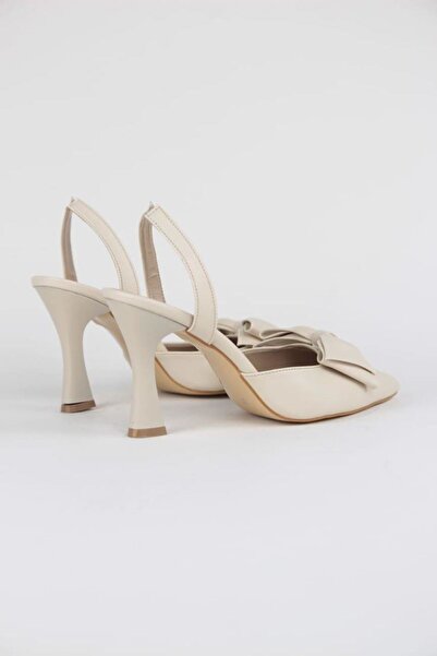 Gökhan Talay Amaris Beige Leather Bow Mid-Heeled (8 cm) Classic Heeled Shoes