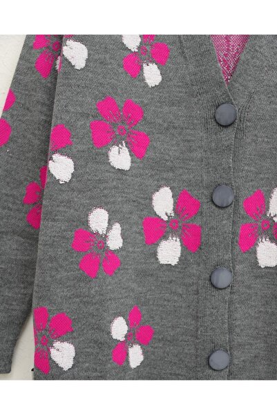Modamorfo Floral Embossed Buttoned Cardigan