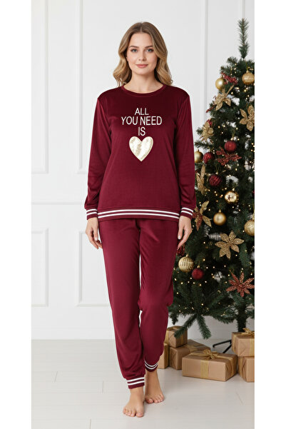 embody Pijama elegantă de damă din velur fin bordo - decorațiune de Crăciun 3142