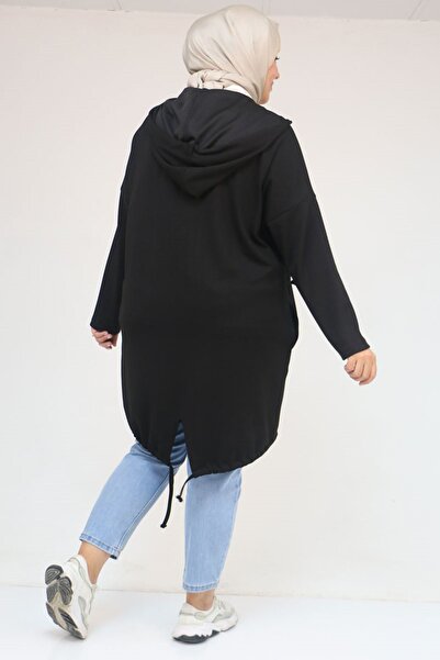 Eslina 53053 Plus Size Skirt Oval Cut Modal Jacket - Black