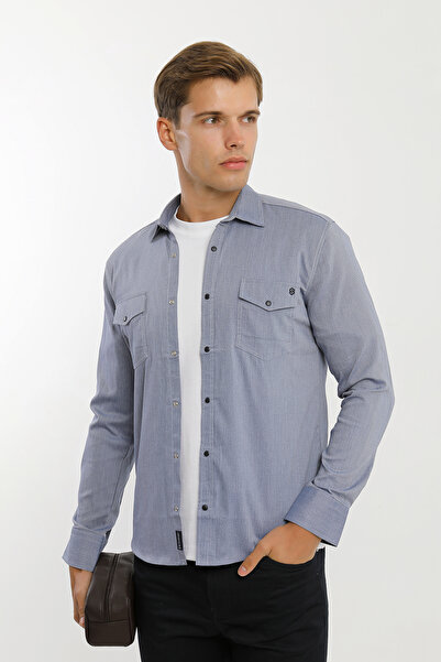 Smc by Semco Long Sleeve Snap Button Men's Shirt with Double Pocket Flap Detail