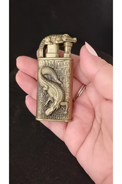 alsepeteavm Kabartma Kertenkele/Timsah Desenli Antik Gold Çakmak