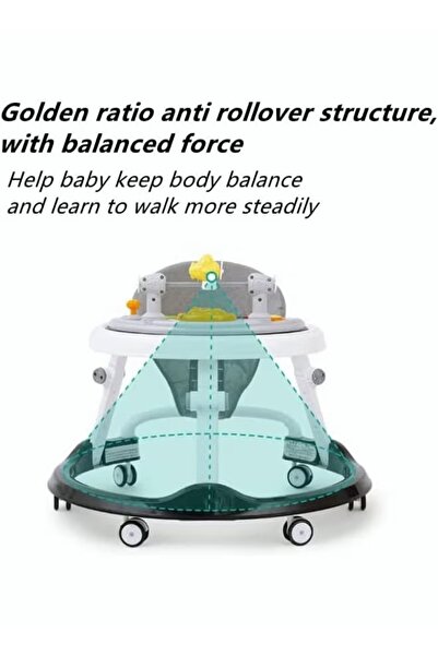 Generic Baby Walker 3-in-1 Foldable Walker Activity Center with Footrest 6-Position Height Adjustable