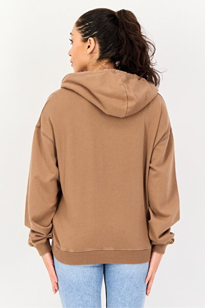 AMERICAN EAGLE Women Embroidered Logo Full Zip Hoodie, Brown