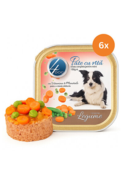 4dog Pate cu Vită pentru Câini 150g – Cu Topping de Legume, Vitamine & Minera...