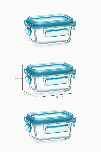 Porsima 4376 3-Piece Food Storage Container Set with Lockable Leakproof Lids - Glass Storage Container - 150ml Blue