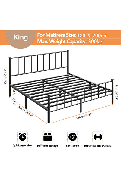 Yanara 180*200cm Metal Bed Frame, Steel Slat Support with Under-Bed Storage, ...