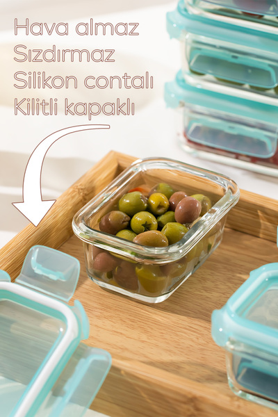 Porsima 4373 Set of 3 Food Storage Containers with Lockable Leakproof Lids - Glass Storage Container - 150ml Green