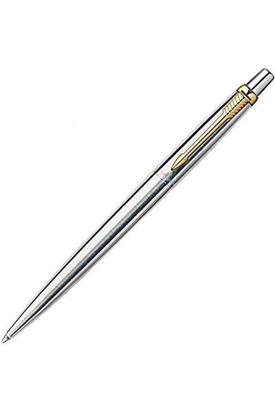 Parker قلم حبر جاف من جوتر مصنوع من الفولاذ المقاوم للصدأ مع حافة ذهبية PR826...