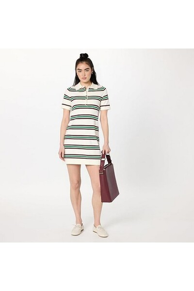 The Drop Women's short sleeve knitted dress, cream with stripes, size XXL,