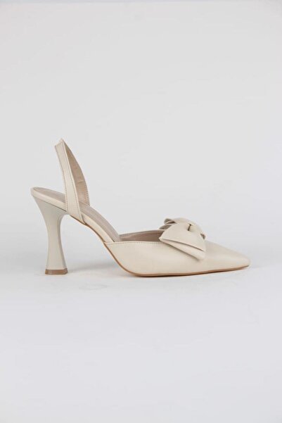 Gökhan Talay Amaris Beige Leather Bow Mid-Heeled (8 cm) Classic Heeled Shoes