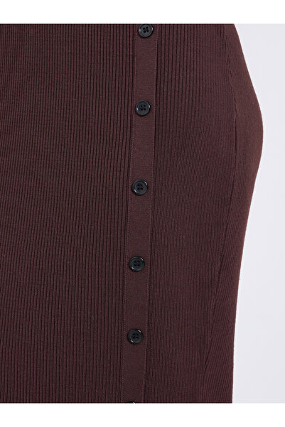 Styli Brown Ribbed Knit Sweater Midi Dress