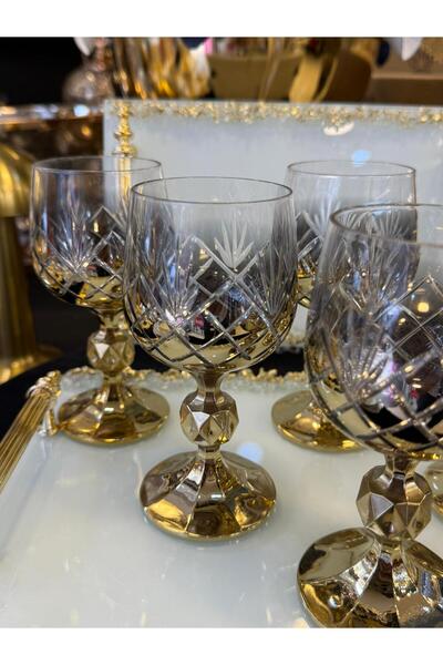 LOKMAN ZÜCCACİYE 6 KİŞİLİK BOHEMİA KRİSTAL EL KESMESİ TİTANYUM GOLD KAHVE YAN...