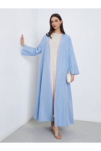 Styli Blue Contrast Trim Front Open Abaya