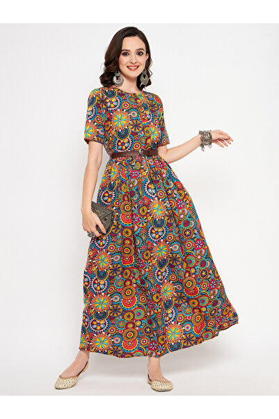 Uptownie By Styli All Over Print Maxi Dress with Belt