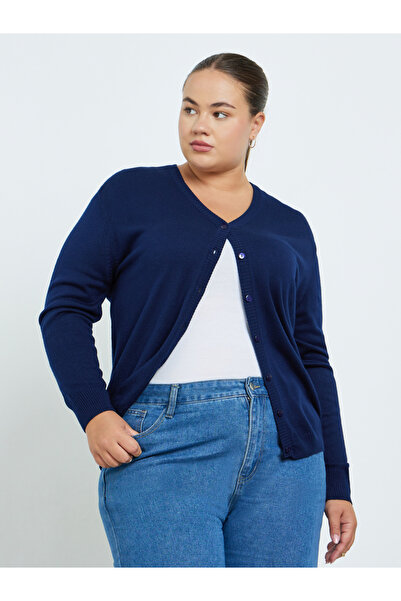 Styli Plus Size Navy Knit Cardigan