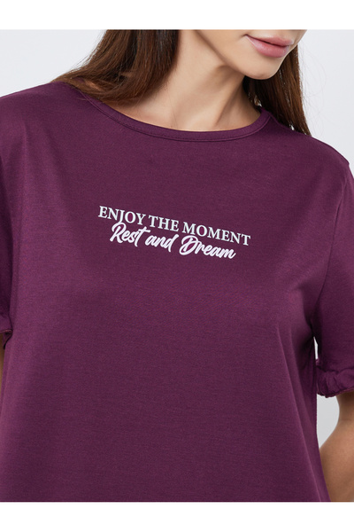 Styli Enjoy The Moment Slogan Print Ruffle Sleeve Sleep T-Shirt Dress