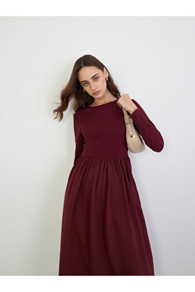 Styli Solid Long Sleeves A-Line Maxi Dress