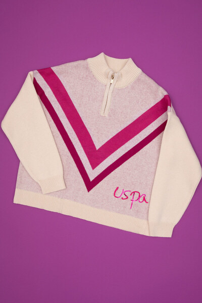 U.S. Polo Assn. سترة بناتية كريمية بسحاب نصفي 50314334-VR256