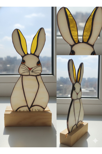 anonim Beyaz Tavşan Vitray Cam Obje