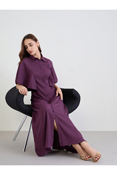 Styli Purple Textured Shirt Maxi Dress