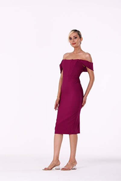 modahira Moda Hira Kadın Bordo Straplez Dokuma Kumaş Elbise