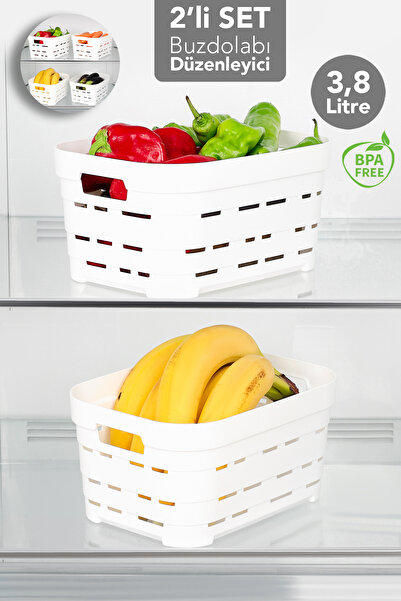 Meleni Home 2 Pieces 3.8 Lt Perforated Refrigerator Organizer - Kitchen Bathroom Multi-Purpose Cabinet Organizer White