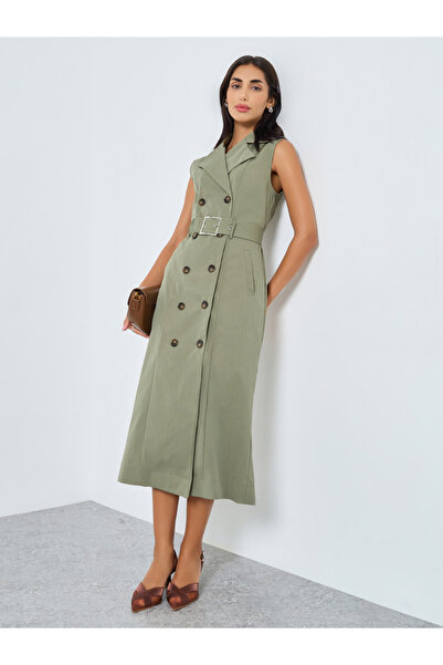 Styli Olive Belted Blazer Midi Dress