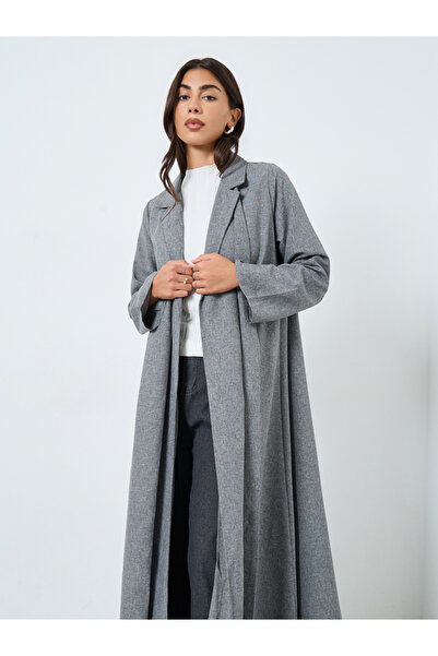Styli Open Front Notch Label Collar Abaya