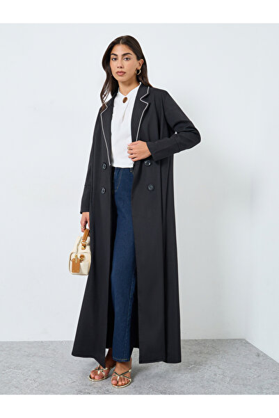Styli Black Notch Lapel Double Breasted Abaya