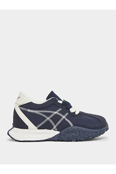 Styli Navy Blue Stitch Detail Lace Up Sneakers