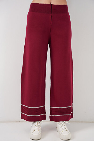 Bigdart Women's Striped Oversized Knitwear Double Set 15957 - Claret Red