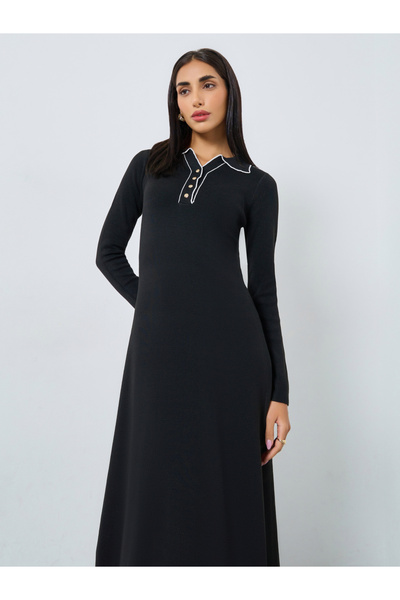 Styli Black Long Sleeves Sweater Midi Dress