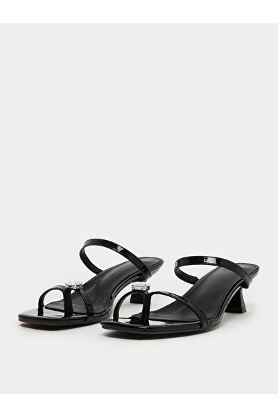 Styli Women Black Studded Kitten Heel Sandals