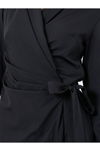 Styli Black Wrap Midi Dress with Tie Detail