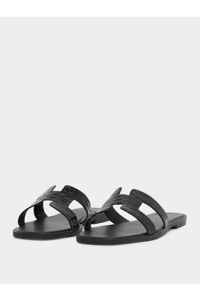 Styli Black Textured Strap Flat Sandals