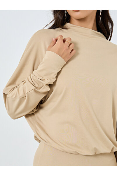 Styli Beige Blouson Draped Maxi Dress