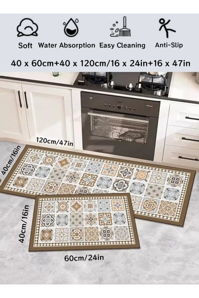 Generic 2Pcs Kitchen Rug Set Non-Slip Diatom Mud Bath Mat Floor Runner Quick Drying 40x60cm+40x120cm