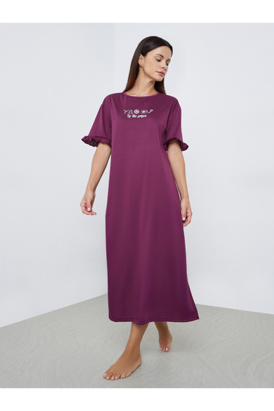 Styli Tis The Season Print Ruffle Sleeve Sleep T-Shirt Dress