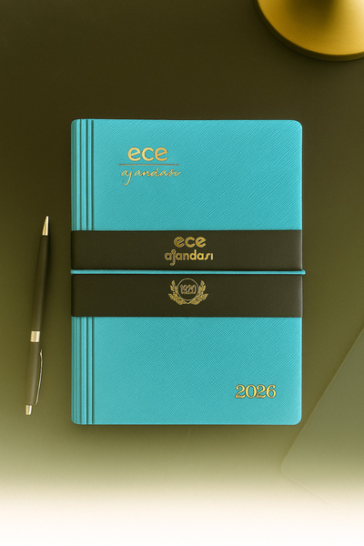 Ece Ajandası Yeni Marmaris 2026 12x16 Günlük Ajanda Çizgili Turkuaz