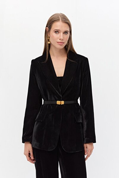 Shn İpek kadife kemerli blazer